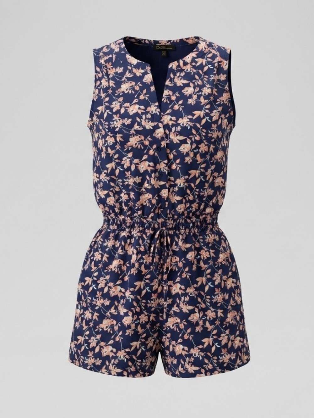 Dalia Navy Orange Floral Sleeveless Romper Size 10 Casual Summer Shorts